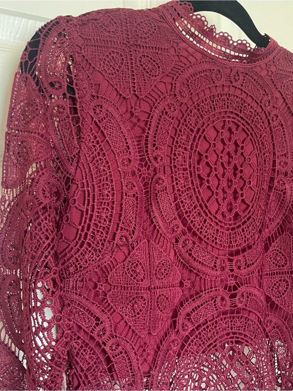 It's Pink Crochet Lace Long Sleeve Top — Wine